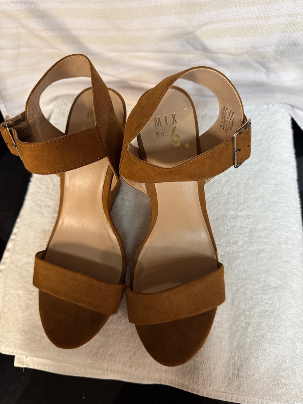 Mix No. 6 Cognac Suede Ankle Strap Block Heel Sandals